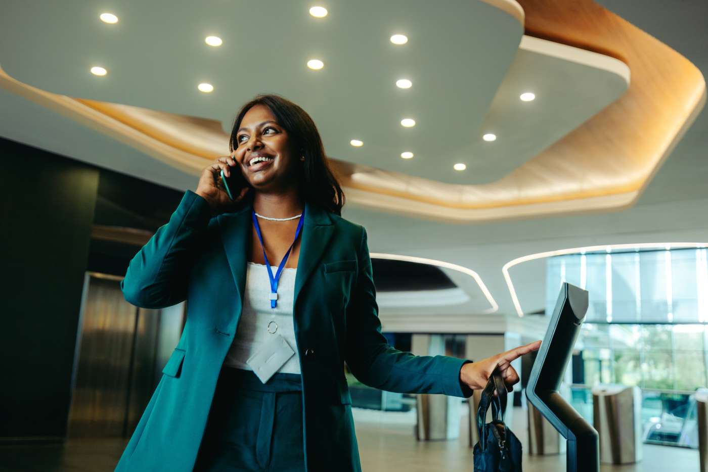 A Business Person accepting a phone call